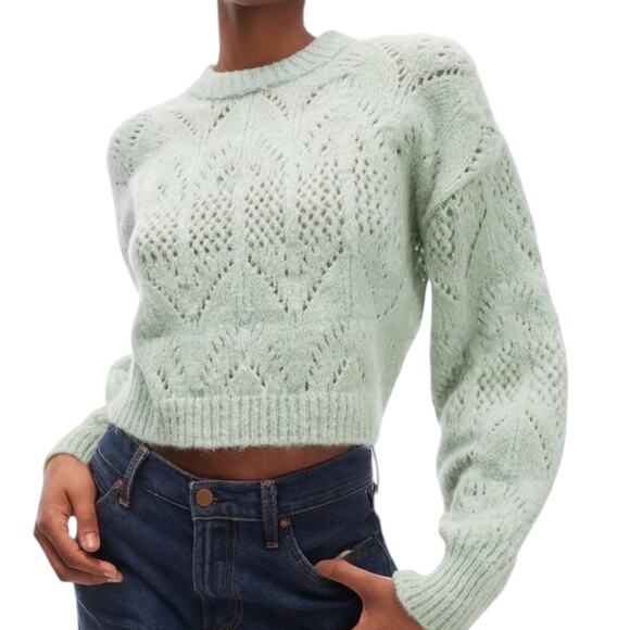 Topshop Sweaters - NWT TopShop Pointelle Cropped Crewneck Sweater Women’s Size 12 Mint Green